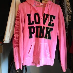 pink hoodie w/ black letting & rainbow outline