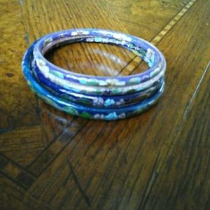 Vintage Enameled Cloisonne Bangle Bracelet Set