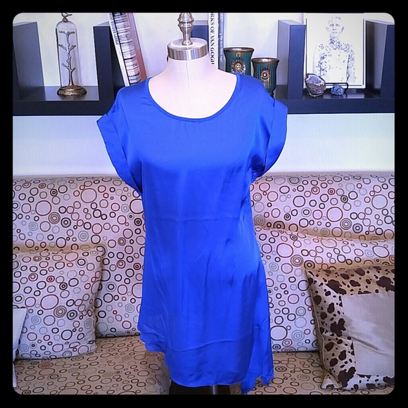 Cobalt blue short sleeve silky top asymmetrical