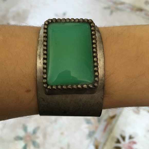 Silver and green bracelet