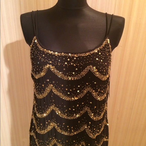 🎉HP🎉 Strappy Black & Gold Beaded Cocktail Dress - Picture 3 of 4