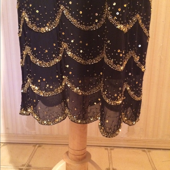 🎉HP🎉 Strappy Black & Gold Beaded Cocktail Dress - Picture 4 of 4