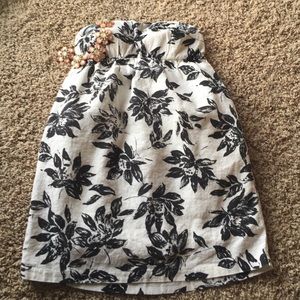 Strapless Off White Linen Dress with Floral Design