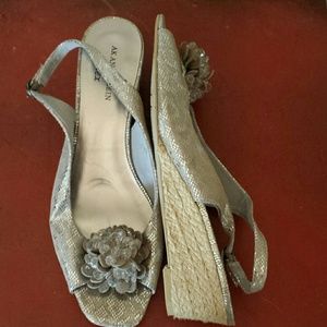 Anne Klein silver espadrilles
