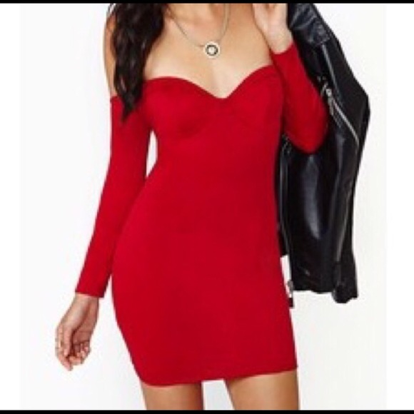 Nasty Gal off the shoulder red mini dress