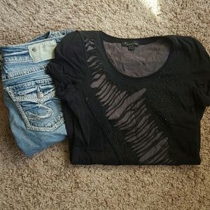 Forever 21 Ripped Edgy Black Tee