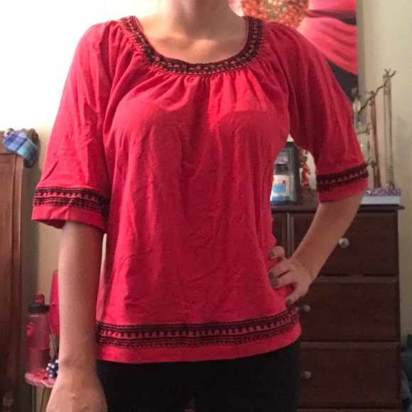 Red and Black 3/4 Sleeve Blouse | Denim & Co