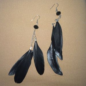 Black/ silver feather earrings