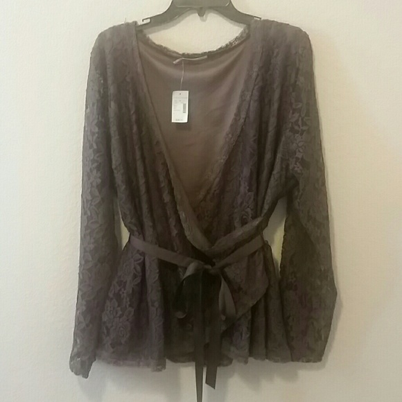 Maurices Brown wrap front lacey top