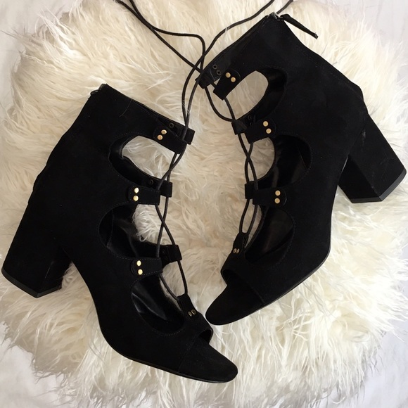 Suede Lace-Up Block Heel Booties