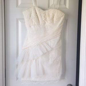 BCBG white strapless lace, chiffon and tulle dress