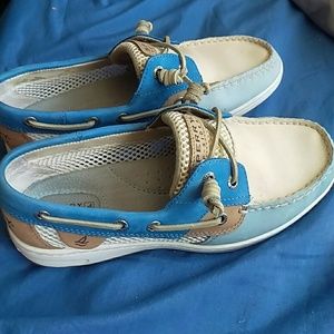 Blue tan Sperry Boat shoes