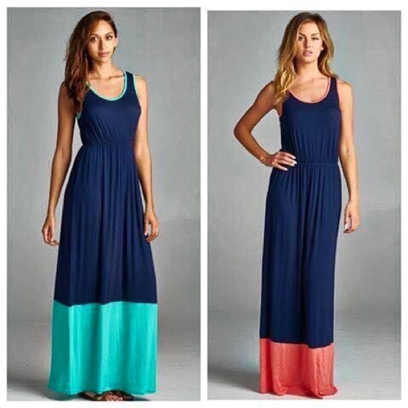 Large Mint Color Blocked Tank Maxi Dress