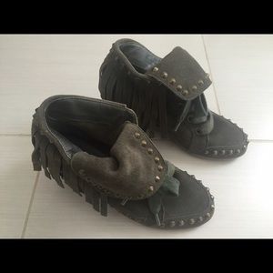 Ash wedged suede lace up studded booties