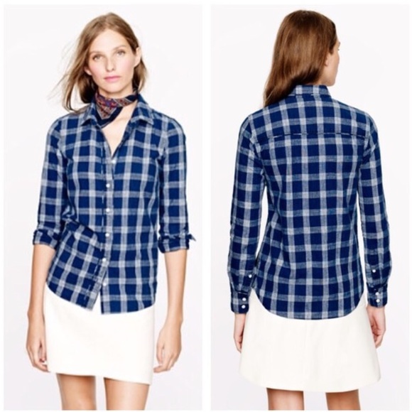 J.Crew boy shirt in indigo plaid - Picture 3 of 3