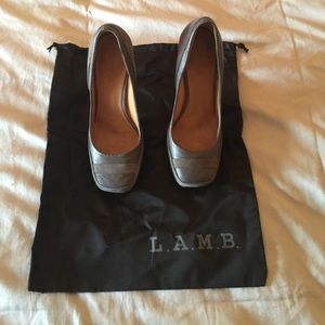 Gray suede & leather heels from L.A.M.B.