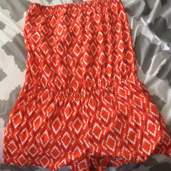 Orange Tribal Strapless Romper