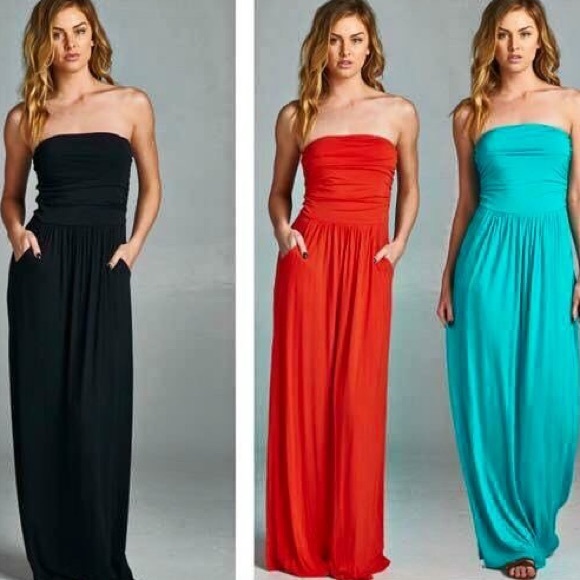 Small Jade Strapless Maxi Dress with pockets
