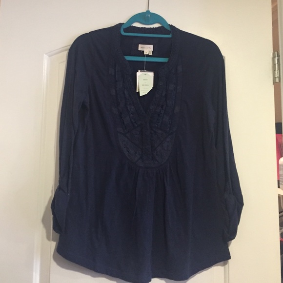 NWT Anthropologie flowy navy cotton blouse
