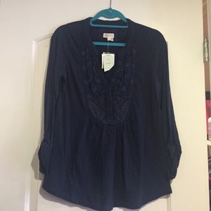 NWT Anthropologie flowy navy cotton blouse