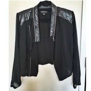 🔥cute sheer jacket with leather and zips