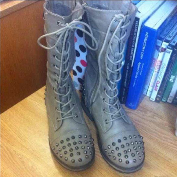 grey studded combat boots
