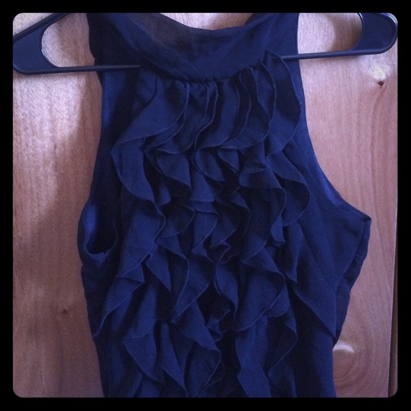 This is a black ruffled halter top!