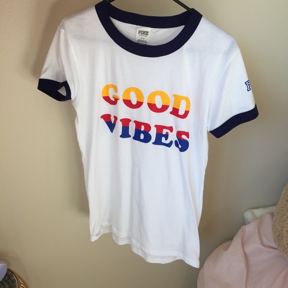 Pink Victoria S Secret Tops Pink Vs Good Vibes Ringer Tee Poshmark