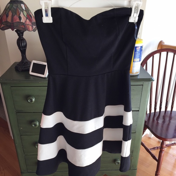 Strapless black and white striped dress