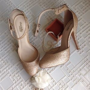 Gold Ankle-Strap Pumps