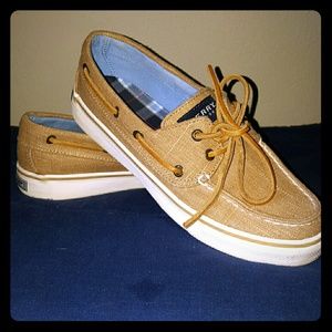 Tan Sperry Top Sider boat shoes