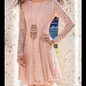 Pale pink lace skater dress plus size