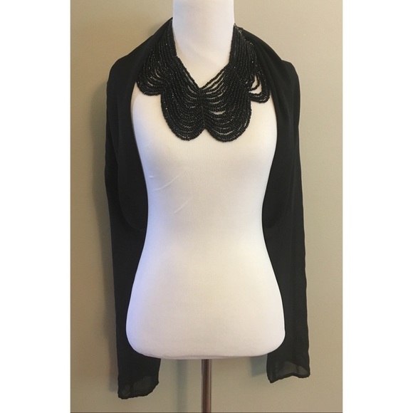 BCBG Paris black chiffon shawl w/sleeves–XS