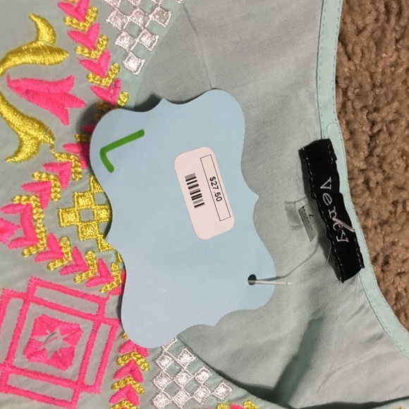 Turquoise Top with Cute Detailing and Cut Back - Picture 2 of 2