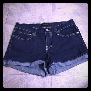 Cuffed dark jean shorts