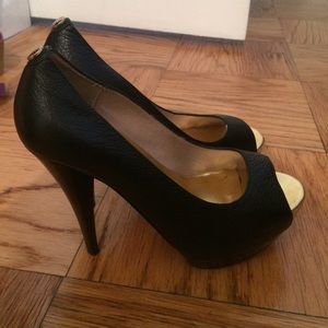 Michael Kors Black Peep-toe pump with gold detail