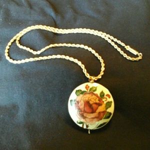 Vintage Cloisonne Pendant Gold Rope Chain Necklace