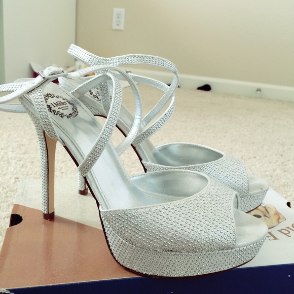 silver prom heels