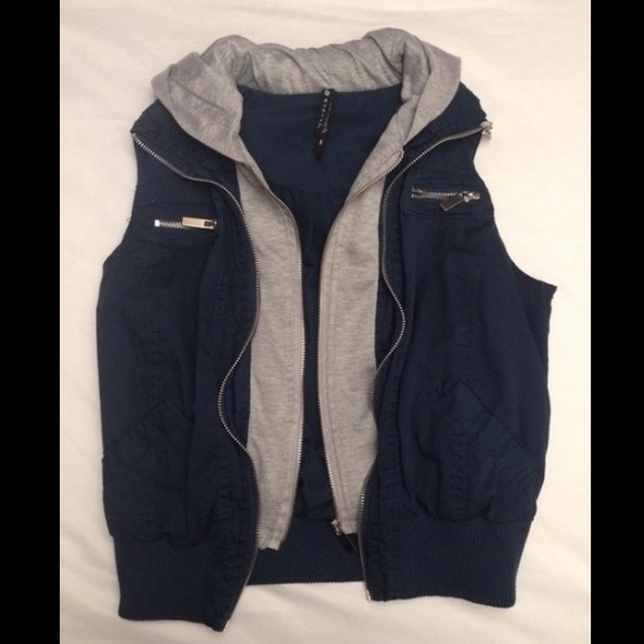 Blue and Grey Hoodie Vest