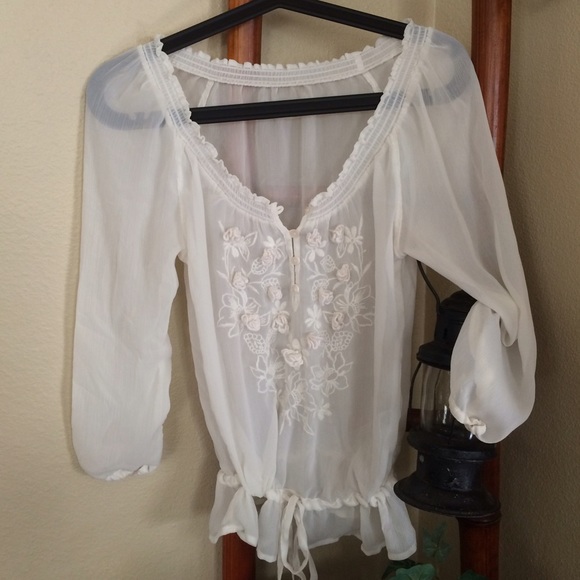 Hollister Sheer Cream Peasant Top