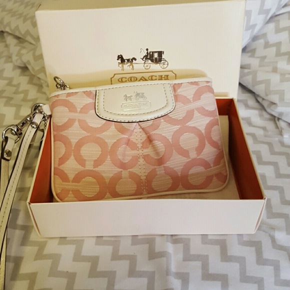 Pink & White mini Coach wristlet