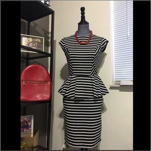 Black and white stripe peplum dress