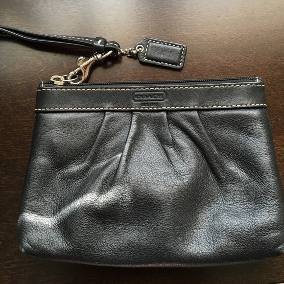Coach black leather wristlet
