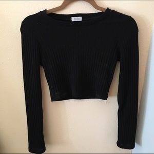 Tobi black long sleeve ribbed crop top