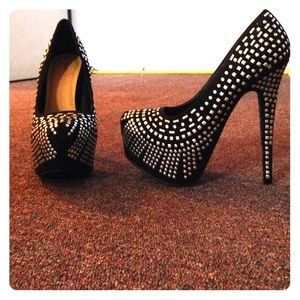 Platform black heels with silver embellishments