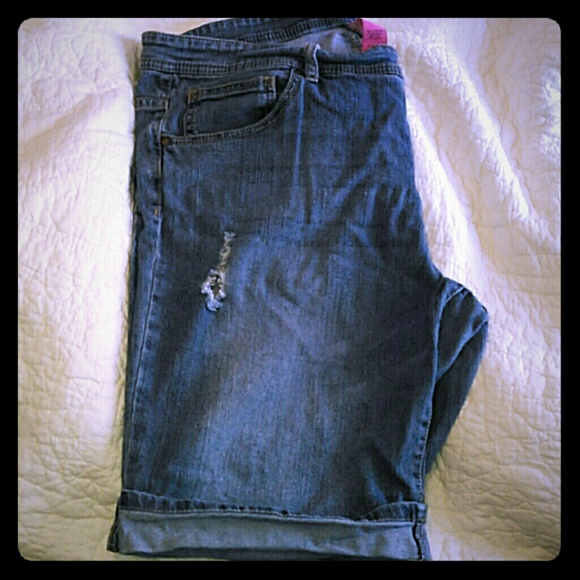 Medium Wash Distressed Bermuda Jean Shorts