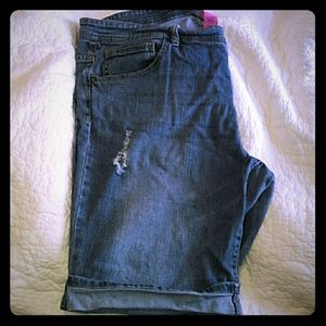 Medium Wash Distressed Bermuda Jean Shorts