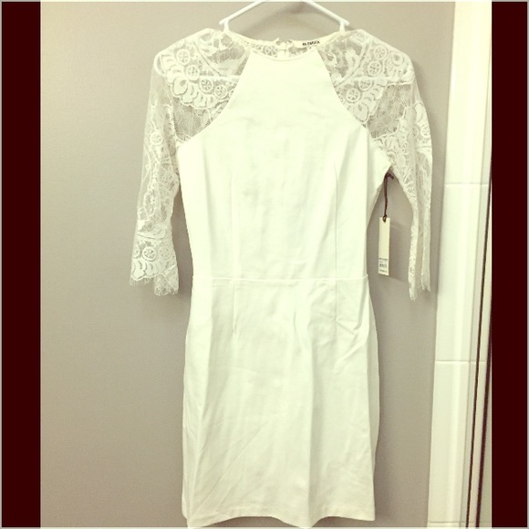 Lace back, quarter sleeve white dress