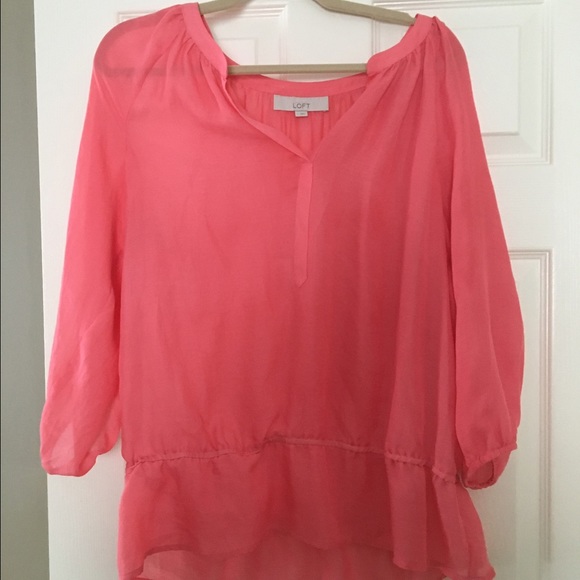 Loft coral flowy shirt, size l