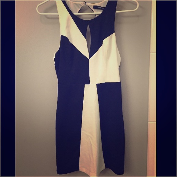 Open back black and white dress